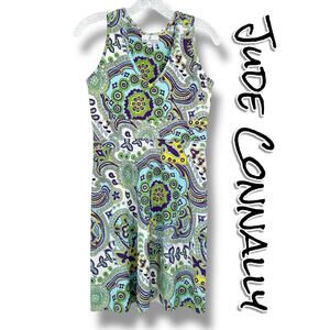 Jude Connally Beth Paisley Sleeveless Dress Teal Purple Career Womens Size XS